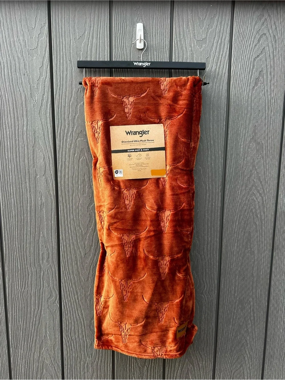 Burnt Orange Steer Print - Wrangler Plush Throw Blanket NWT